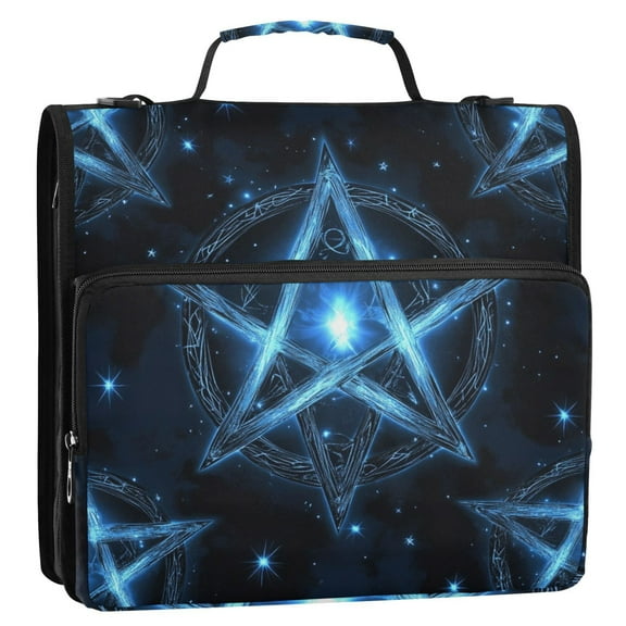 Blue Hexagram Binder Bag with Shoulder Strap 3 Ring Zipper Binder File Folder Document Storage