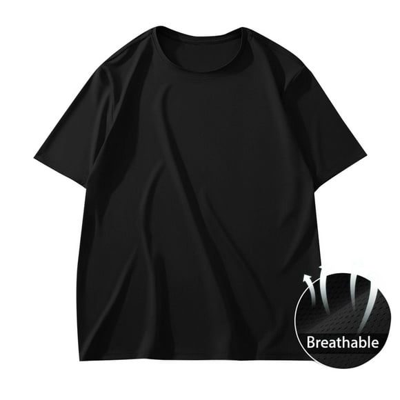Men'S Casual Short Sleeve T-Shirt, Solid Color Round Neck Tee for Big and Tall, 100% Polyester lightweight Shirt
