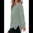 thumbnail image 3 of Sudadera de Cuello Redondo de Punto Gofre de Gran Tamaño para Mujer, Sudadera Informal de Larga con Laterales Verde L, 3 of 8