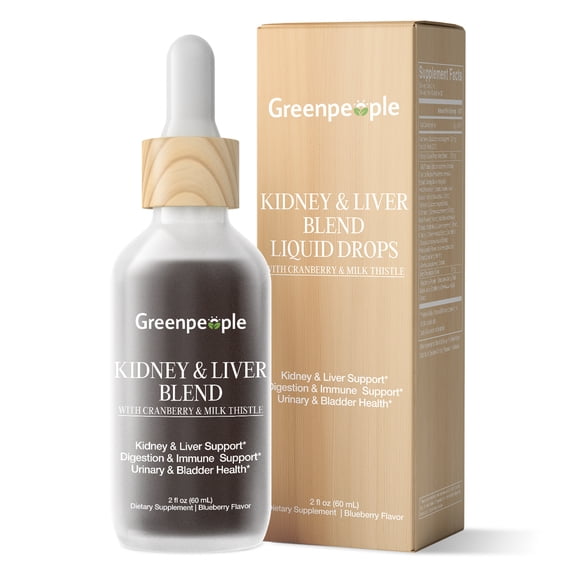 Kidney & Liver Support Liquid Drops - 20:1 Cranberry Extract, Blueberry Flavor - Non-GMO (2 fl oz)