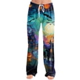 thumbnail image 2 of LNZGNM Halloween Pajama Pants for Women Pumpkin Face Print Cozy Home Wear Winter Loose Fit Drawstring Waist Holiday Party Nightwear, (M), 2 of 5