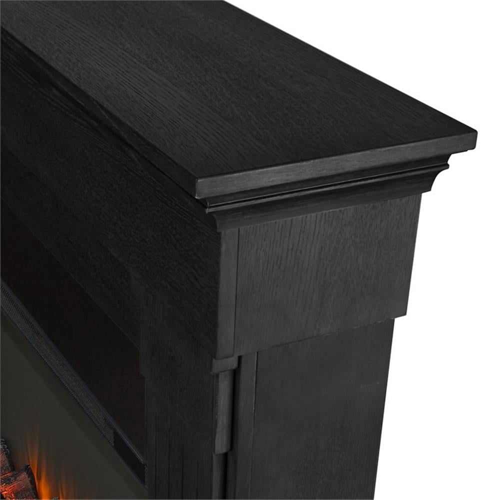 Bowery Hill Solid Wood Black Electric Fireplace Rectangular Adjustable Thermostat 47.5" Unassembled