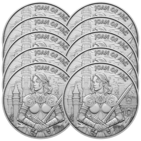 Lot of 10 - 1 Troy oz Joan of Arc Design .999 Fine Silver Round