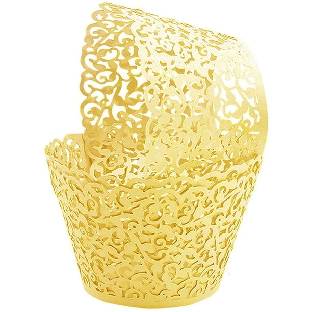 50 envoltorios para magdalenas, papel artístico para hornear, filigrana, encaje de vid pequeña, forro cortado con láser, envoltorios para tazas, bandejas para muffins para decoración de bodas,