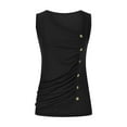 thumbnail image 4 of Women's Side Buttons Pleated Tank Tops Asymmetric Neck Sleeveless Slim Fit Solid Tees Black,XL, 4 of 6