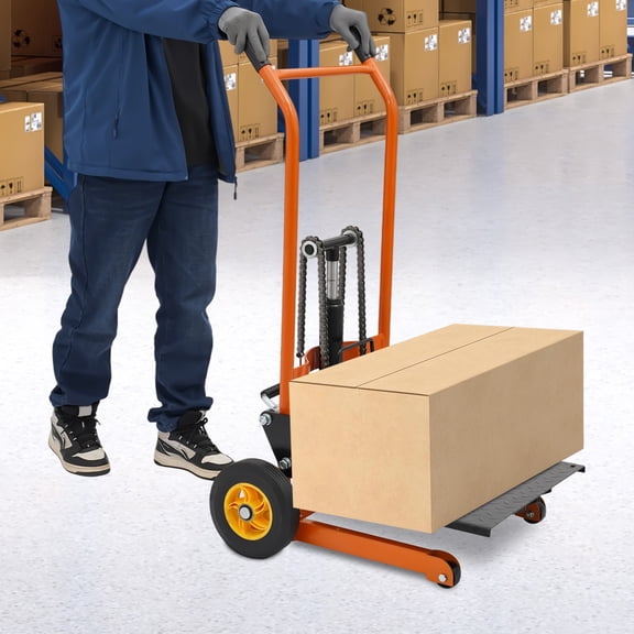 577lbs Hydraulic Material Lift Winch Stacker Adjustable Hight Pallet Dolly Lift