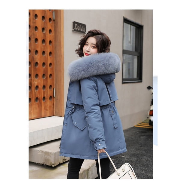 Chaqueta de algodón gruesa y cálida, larga y de moda para mujer, chaqueta de algodón con plumón informal para mujer