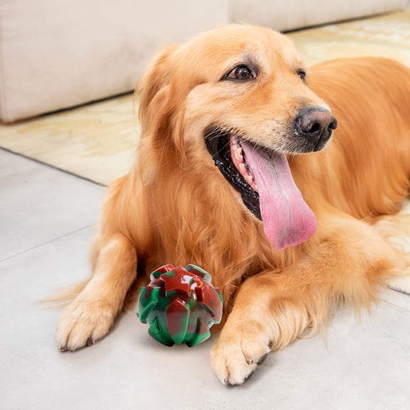 Christmas Dog Toy Squeaky Bone Shaped Chew Ball for Small Medium Dogs Dental Cleaning Festive Holiday Pet Gift Teething Toy with Gum Massage Texture