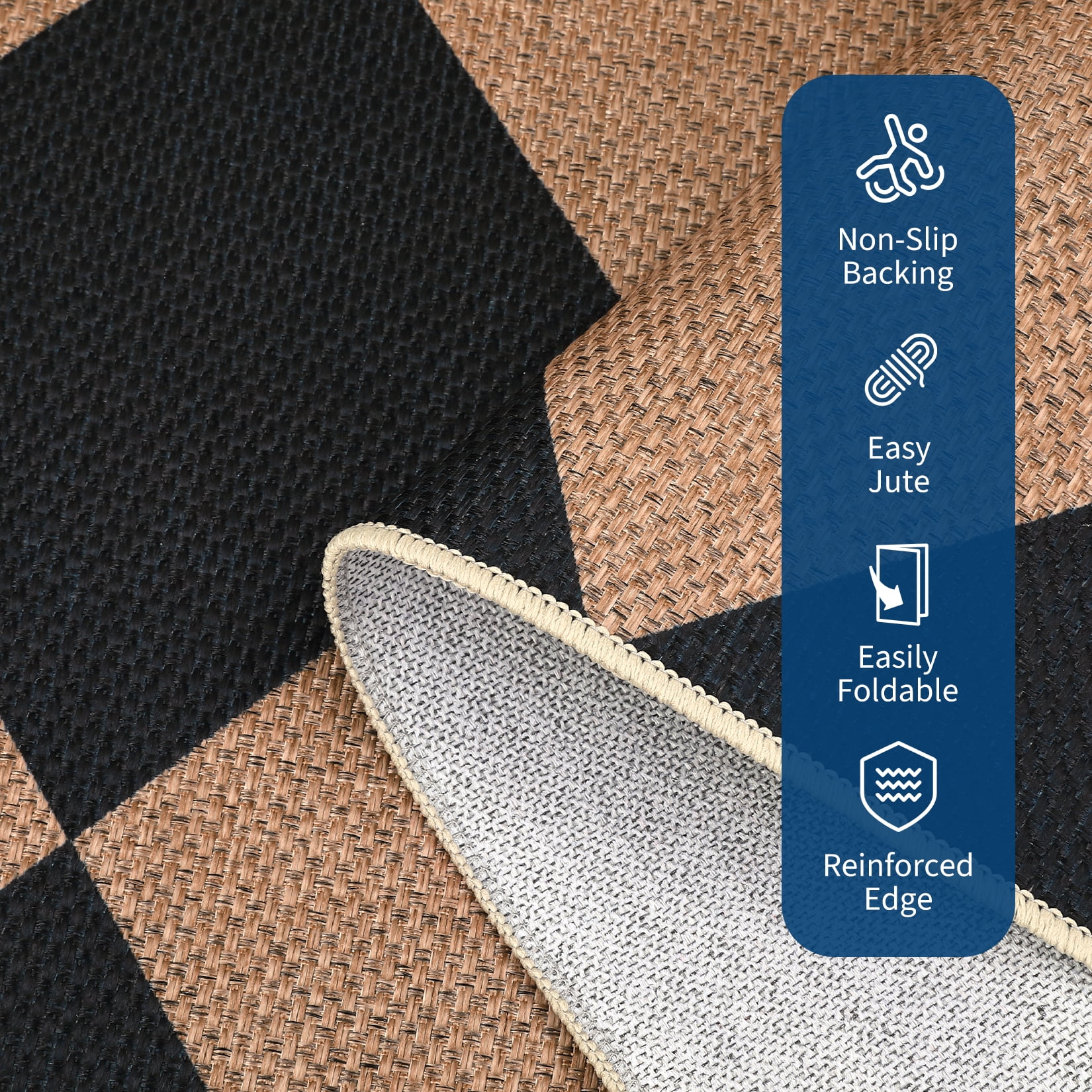 Haperlare 5'x7' Washable Jute Area Rugs Checkered Carpet, Non Slip Low Pile Rug Contemporary Indoor Outdoor Floor Mats for Living Room Bedroom Backyard, Black Coffee