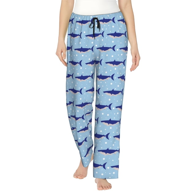 Fotbe Cute Shark Pantalones de Pijama para Mujer, Pantalones de Dormir, Pantalones Pj con Cordón y Bolsillos-Small