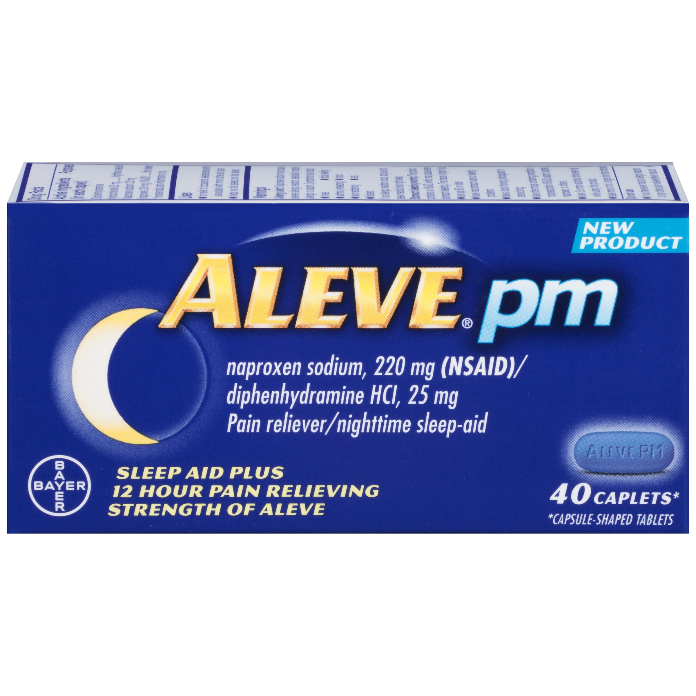 Aleve PM Pain Reliever/Nighttime Sleep Aid Naproxen Sodium Caplets, 220 mg, 40 Ct