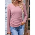 thumbnail image 5 of Womens Tops Casual V Neck Long Sleeve Shirts Solid Ruched Basic Tunics Blouses Pink XXL, 5 of 7