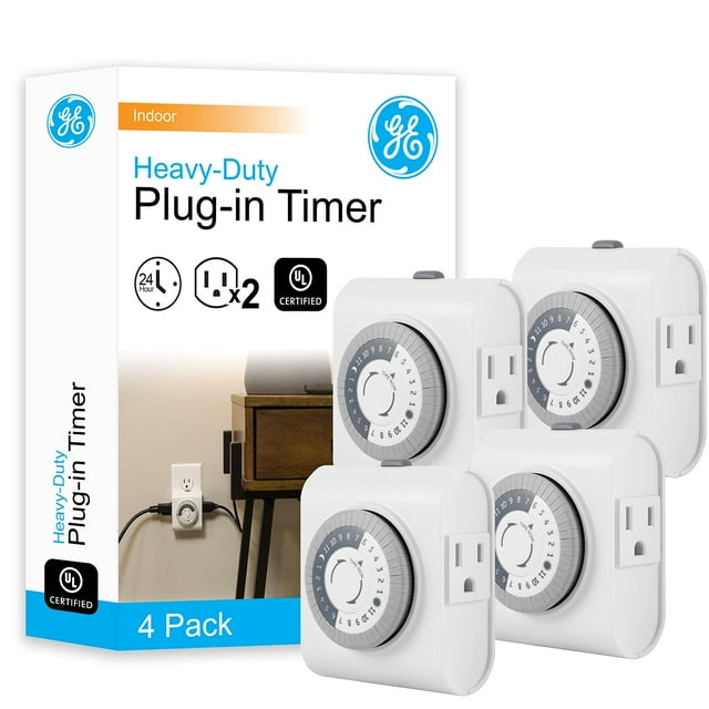 Timer GE 66405, enchufe mecánico con conexión a tierra de dos salidas, blanco