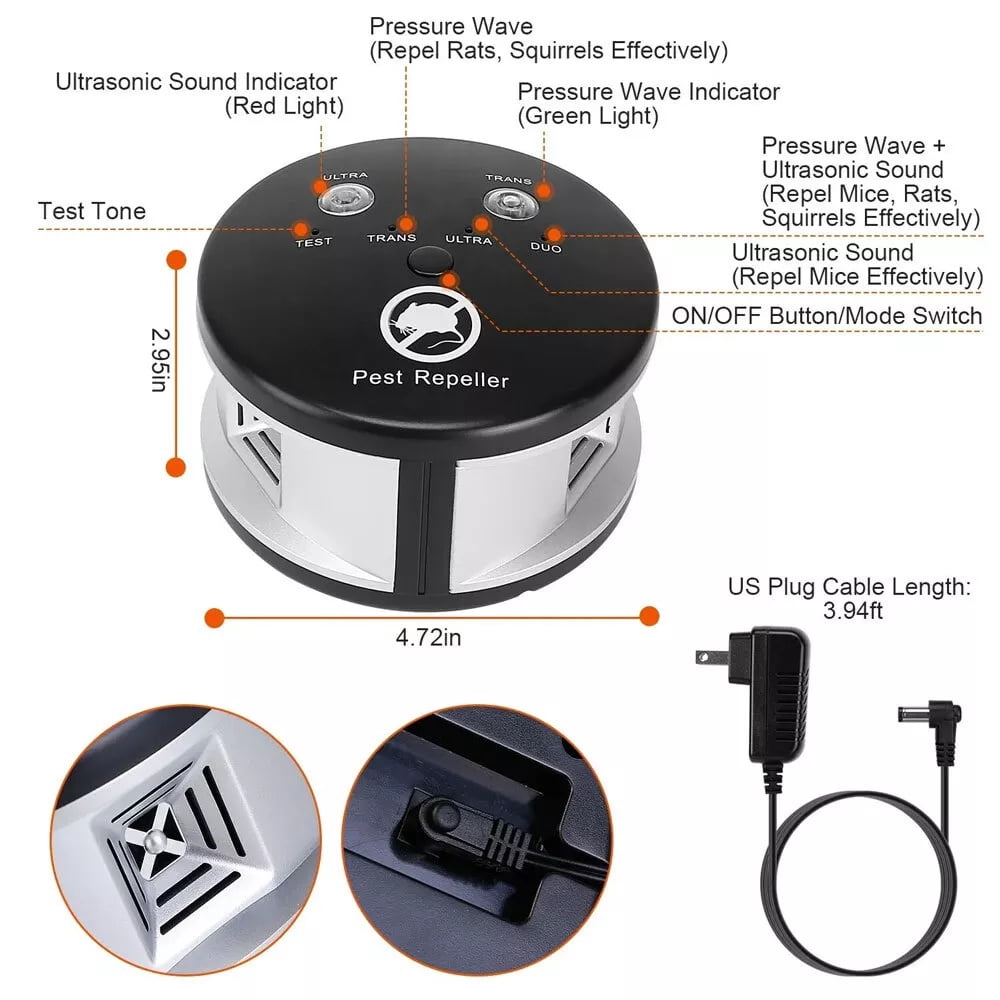 Ultrasonic Pest Repeller Indoor Upgraded High-Power, 360° Electronic Mouse Rodent Deterrent Pest Control Indoor for Squirrel Rat Mice Bugs Roach Spider Repelent Device with 4 Mode Switching