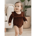 thumbnail image 5 of Miaouyo Infant Baby Girls Velvet Fall Romper 0 3 6 12 18 Months Fashionable Solid Color Ruffled Round Neck Long Sleeve Bubble Jumpsuit, 5 of 9