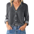 thumbnail image 2 of Qertyioot Chemise Décontractée à Manches Longues pour Femmes, Col Rabattu, Boutons, 2 of 6
