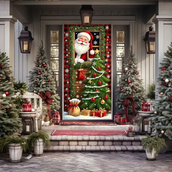 HCBY Christmas Door Cover 35.43 X 70.87 Inch Christmas Door Curtain Christmas Day Door and Wall Decoration Festival Party Decoration Home Supplies(Multicolor-A,70.87x35.43in)