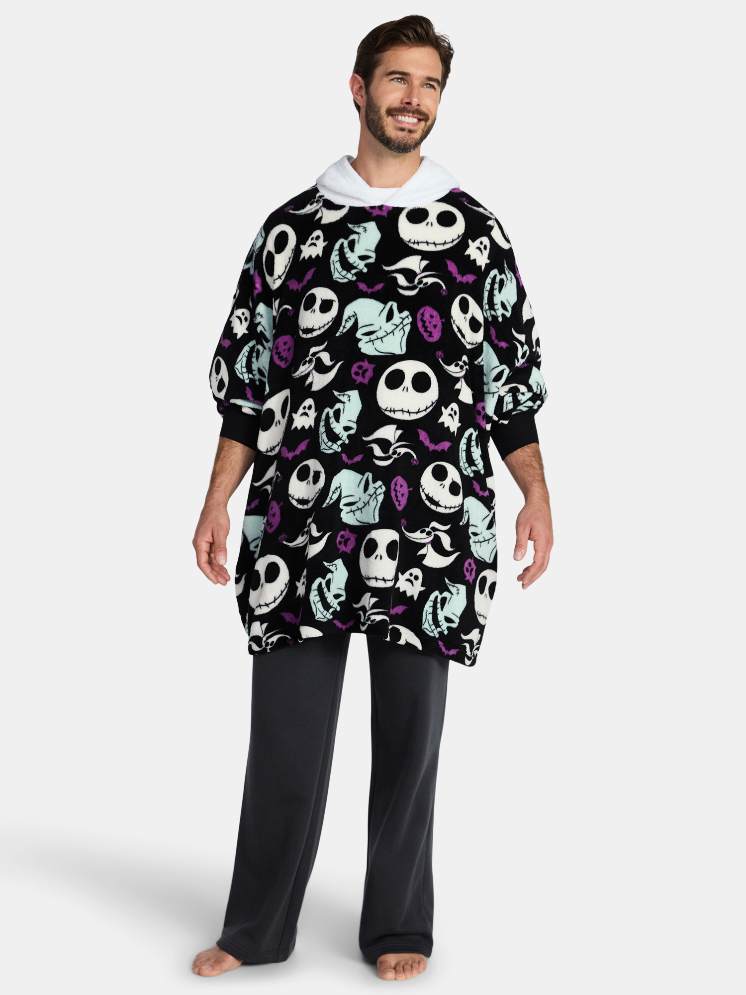 Nightmare Before Christmas Men's and Big Men's Oversized Graphic Hooded Sweatshirt, One Size Fits Most