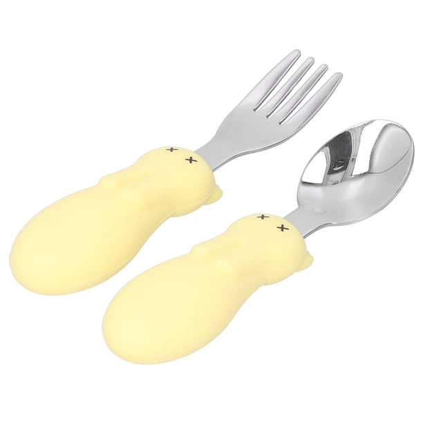 Juego De Cubiertos Para Bebé De Acero Inoxidable | Tenedor Y Cuchara Con Estuche De Almacenamiento | Divertido Diseño De Dibujos Animados