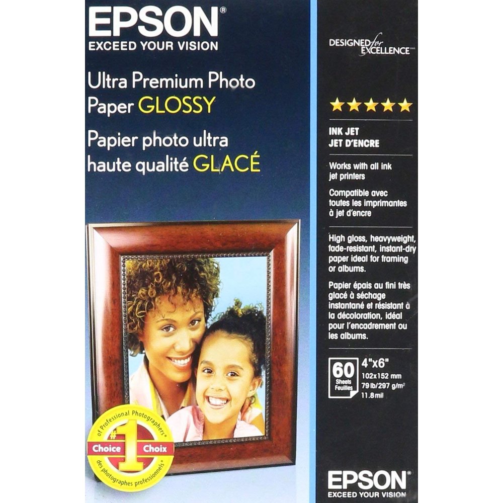 Epson UltraPremium Glossy Photo Paper 60 Sheets 4x6 Works with All