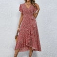 thumbnail image 5 of Sundresses For Women 2025, Wedding Guest Floral Chiffon Short Sleeve Ruffle V Neck Tie Tunic Flowy Maxi Beach Dress Boho 2025 Nye Dresses Formal Gowns And Evening Dresses (XL, Red) ZMTing, 5 of 5