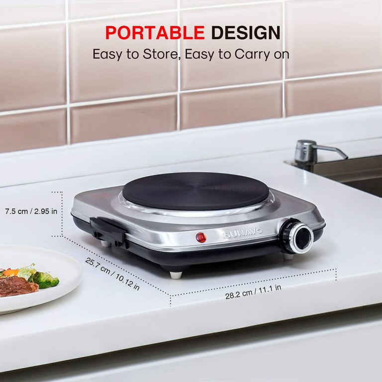 Electric Single Stovetop Hot Plate for Cooking 1500W 7.3/4 Glass Cast Iron Portable Stove Burners Cool Touch Handle Cooktop Keeps Food Warm