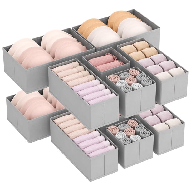 Lifewit 12 Piezas Organizador de Ropa, Organizador de Cajones Plegable,Organizador Ropa Interior, Cajones Almacenaje, Organizador Armario para Calcetines, Corbatas, Cinturones, Gris Claro