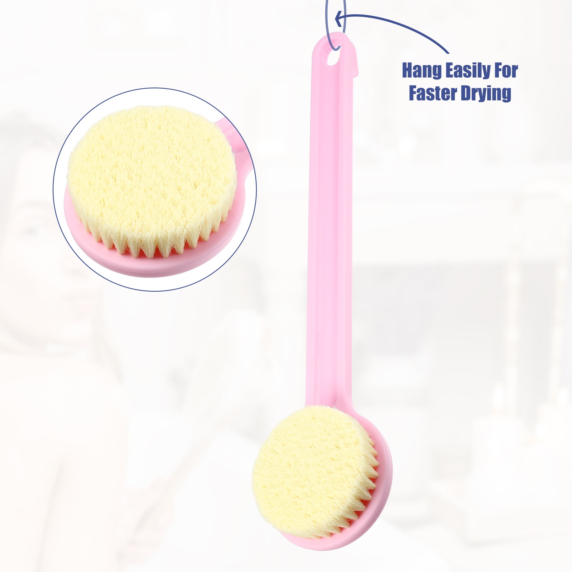 Unique Bargains Long Handle Back Scrubber Shower Brush 13.98"x3.15"x1.18" Pink