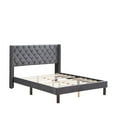 thumbnail image 4 of Queen Size Velvet Upholstered Platform Bed Frame with Button Tufted Headboard, Wooden Slats with Wings Design, No Box Spring Needed, Easy Assembly, 4 of 7