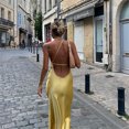 thumbnail image 2 of Vestido largo de satén amarillo sin espalda para mujer, con hombros descubiertos elegante traje Sexy, sin tirantes, para fiesta y Club, verano 2024, 2 of 5