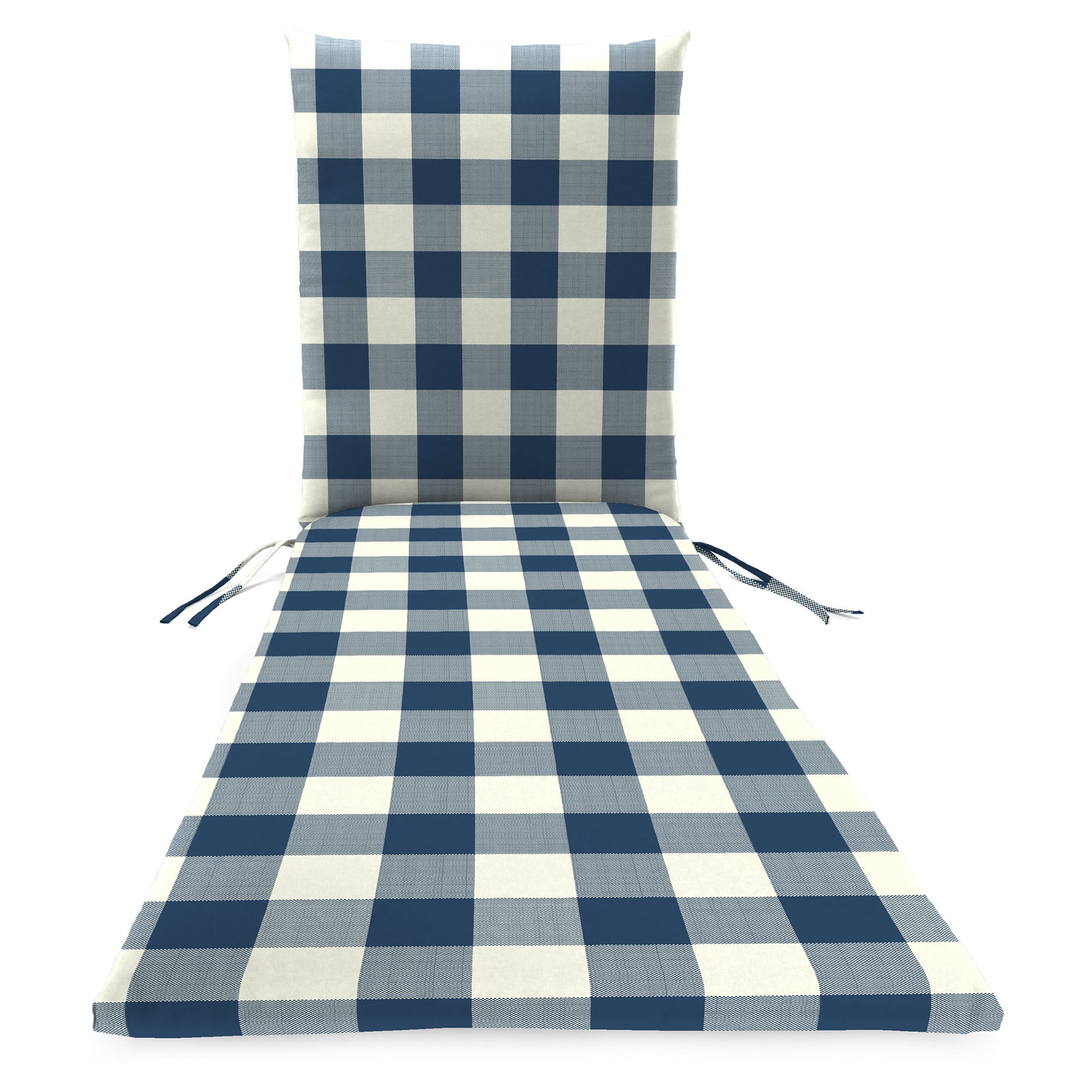 Jordan Manufacturing 74" x 22" Navy Buffalo Check Rectangular Outdoor Chaise Lounge Cushion with Ties
