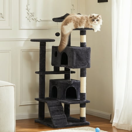 edx 54 Cat Tree Tower for Indoor Cats Multi-Level Pet Furniture with Sisal Scratching Post Large Cozy Condo Climbing Ramp Kitten Toy Dark Grey