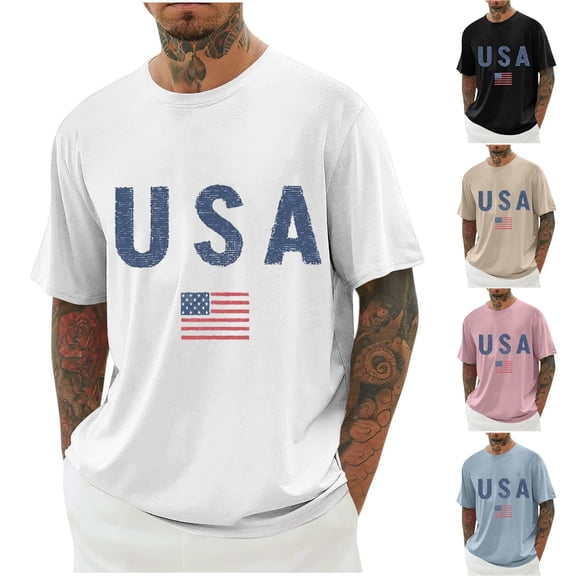Thousandth Versatile Plus Size Tees for Men Summer Breathable Patriotic T-Shirts Letter Print Casual Tops Perfect for 4th of July Parades and Daily Commute.