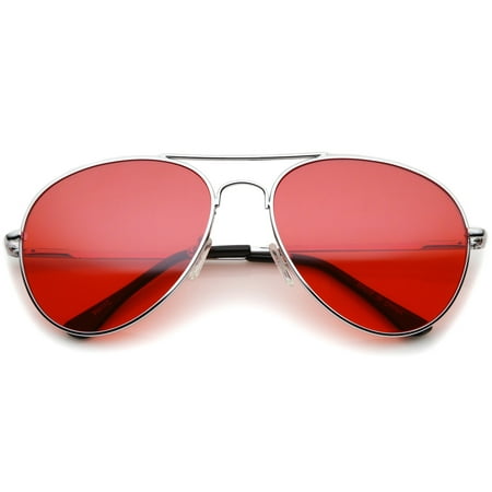 Classic Metal Frame Colored Teardrop Lens Aviator Sunglasses 57mm (Silver / Red)