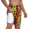 thumbnail image 3 of Picia Colorful Tie Dye Stained Glass 1 pattern Mens Swim Trunks with Compression Liner Stretch Beach Shorts Quick Dry with Zipper Pockets No-Chafing Board Shorts-3X-Large, 3 of 9