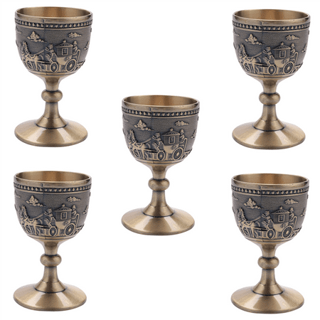 

5X Classical Metal Wine Cup Handmade Small Goblet Household Copper Wine Glass Carving Pattern