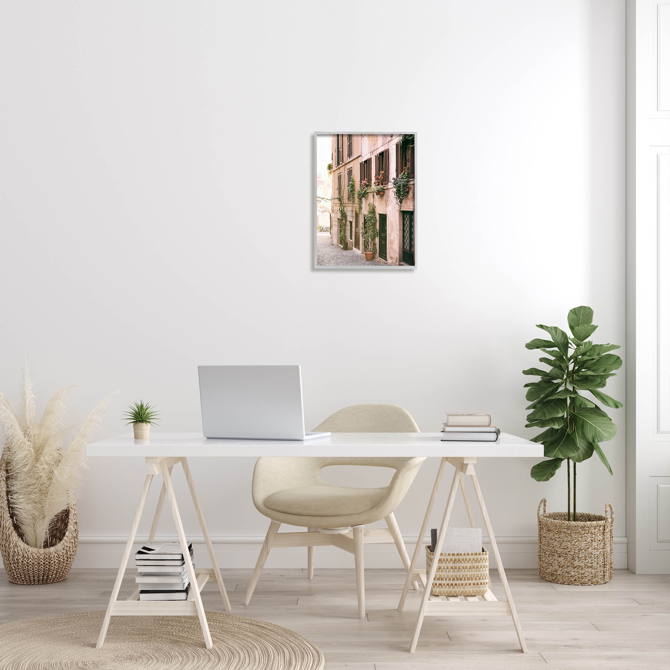 Town Street Building Plants Town & City Photograph Gray Framed Art Print Wall Art