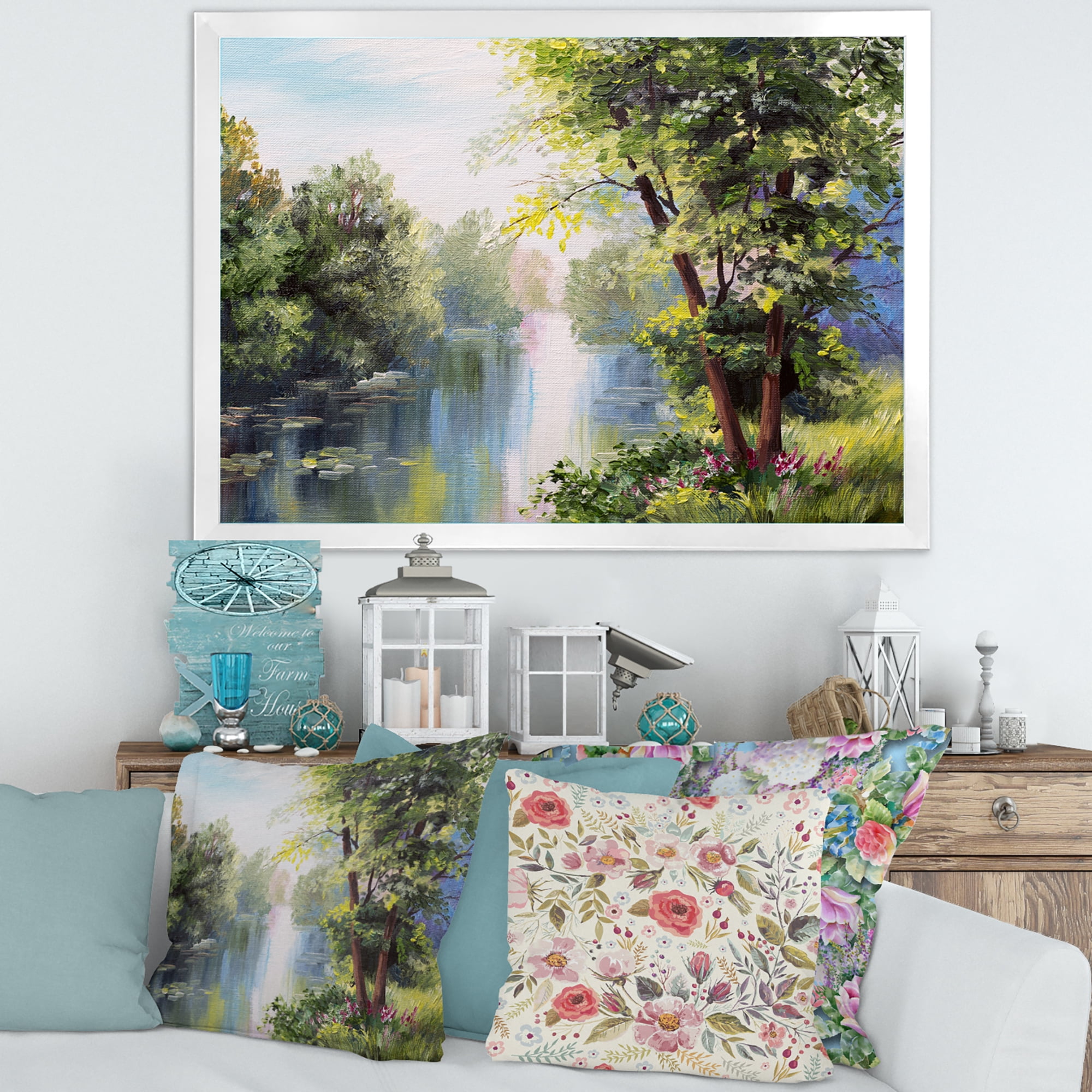 Designart 'Lake In The Forest Summer Day - Landscape' Lake House Framed Art Print