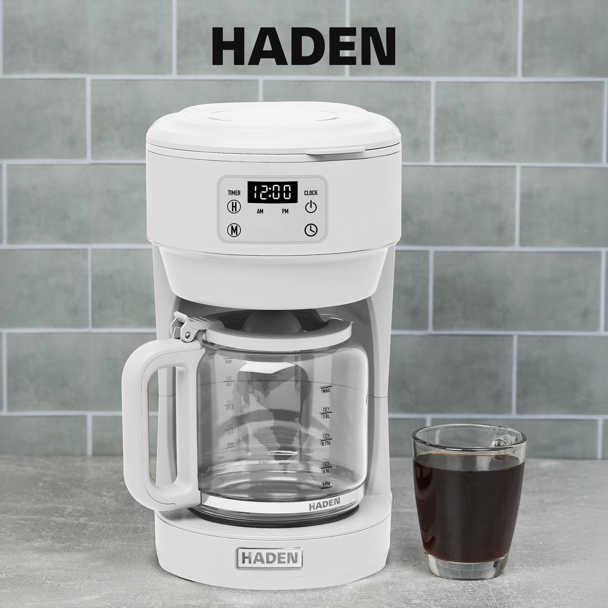 Haden Chelsea 10 Cup Digital Drip Coffee Maker with Glass Carafe, Ivory