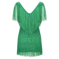 thumbnail image 3 of Coduop Women Tassel Tiered Mini Dresses V-Neck Spaghetti Straps Sparkly Short Party Dress, 3 of 5