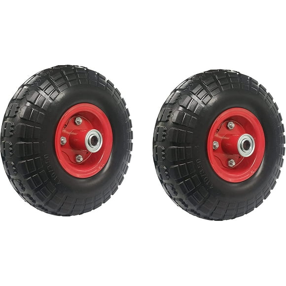 (2 Pack) SEPC 10” Flat Free Solid 4.10/3.50-4” Tire on Wheel Solid Flat Free for Dolly Handtruck Cart Hand Truck Wheel Polyurethane Foam tyre with Steel Rim