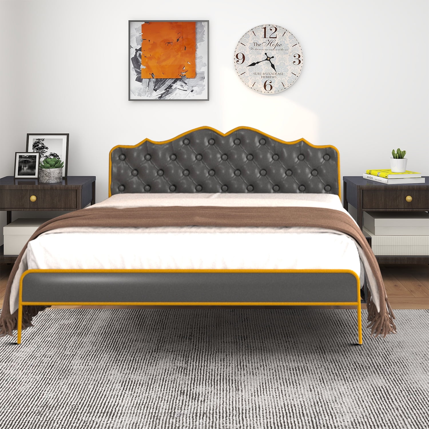 Stylish and Elegant Style Queen Size Faux Leather Tufted Button