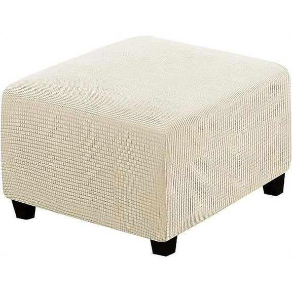 XmhyTop Super Stretch Soft Ottoman Cover with Elastic Band Footrest Sofa Slipcover Folding Storage Stool Furniture Protector for Square and Rectangle Ottoman (Beige, Large)