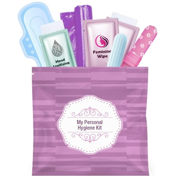 Menstrual Kit All-in-One | Convenience on The Go | Single Period Kit Pack for Travelling, Tweens & Teenagers or Emergency situations | Individually Wrapped Feminine Hygiene Products (Purple)
