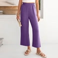 thumbnail image 5 of Wutalume Women's Fashion Cropped Pants, Elastic High Waist Casual Trousers with Pockets Solid Color, Loose Fit,Perfect for Spring Summer Wardrobe,Purple 2XL, 5 of 6