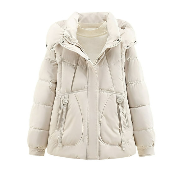 Women's Winter Puffer Jacket Detachable Hooded Jacket Casual Snow Coat with Pockets White XL
