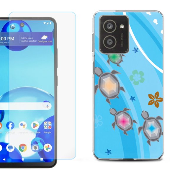 For HMD Vibe Shockproof Phone Case Cover with Tempered Glass Screen Protector, by OneToughShield - Happy Turtle
