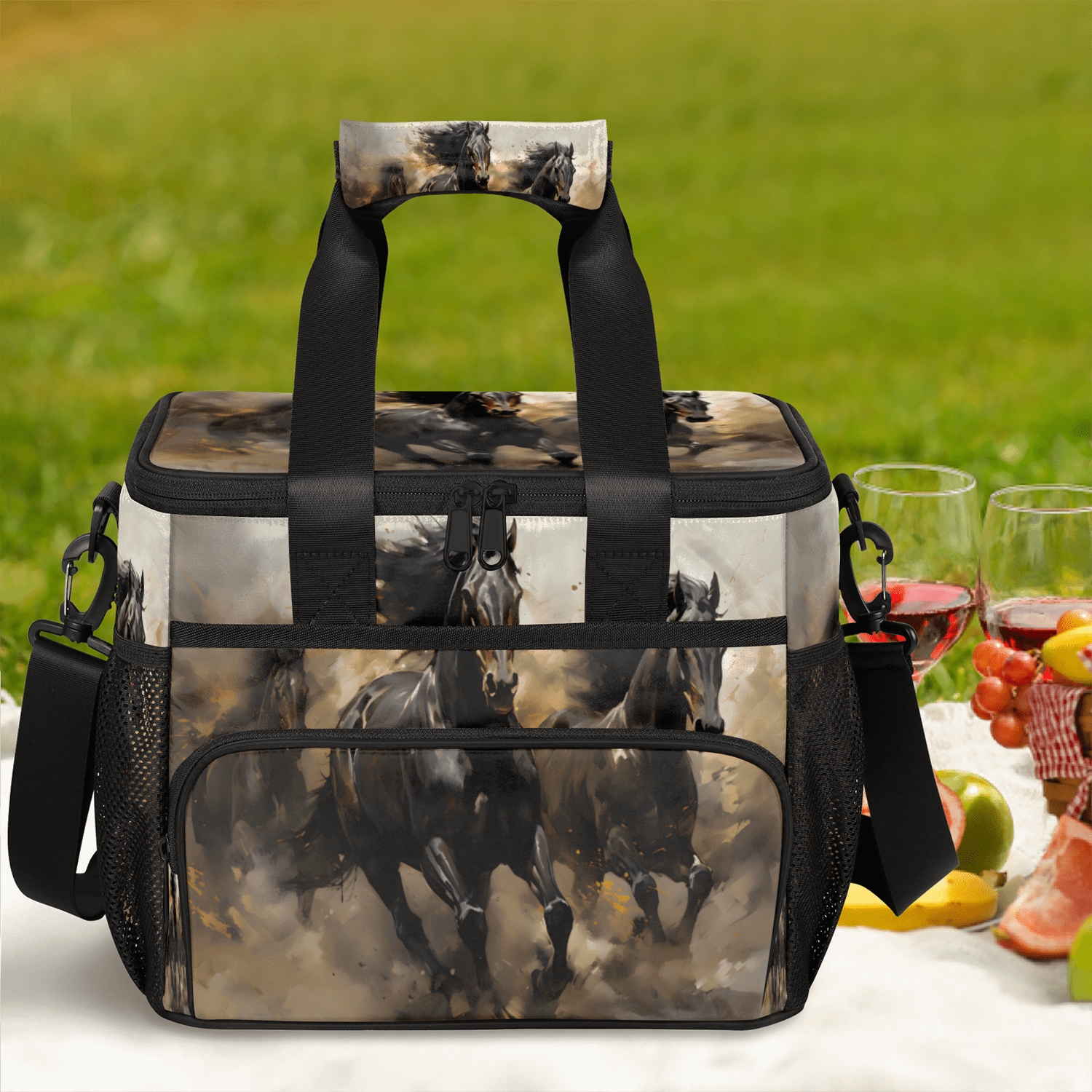 Herdesigns Horse Large Lunch Box for Adults Women Men with Adjustable Shoulder Strap, Insulated Reusable Lunch Bag Leakproof Cooler Tote Bag