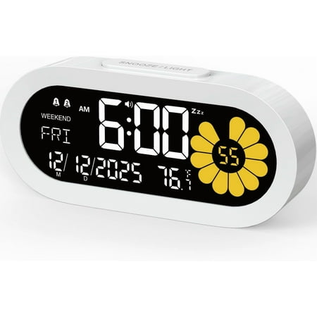 SONGAU Digital Alarm Clock for Bedroom: Dual Alarm Bedside Clock VA LCD Display with Seconds, 9-Minute Snooze and Weekend Mode, 3 Brightness, 4 Alarms and 3 Volume Levels,Type C & Battery Included