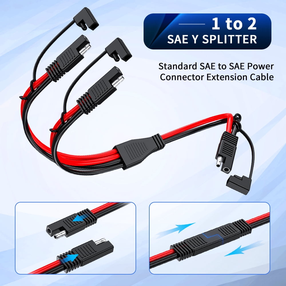 Gadpow 10AWG Sae Y Splitter Cable SAE Quick Disconnect Connector, 1 to 2 SAE to SAE Extension Cable 2-Way Wire Splitter for Solar Panel Battery Charger
